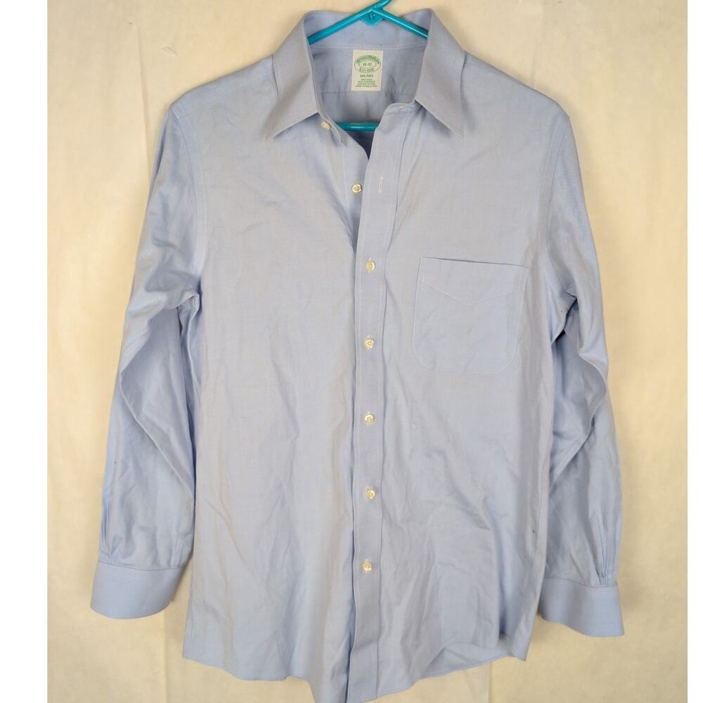 Brooks Brothers Milano blue cotton button up dress shirt Size 15 Classic Preppy
